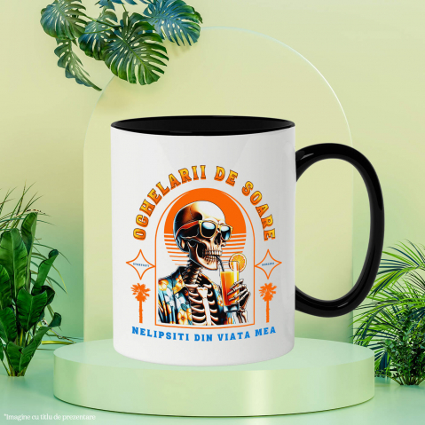 Cana Personalizata "Produse personalizate pentru vacanță – Craniu uman cu ochelari de soare și cămașă florală pe plajă cu cocktail" [2]