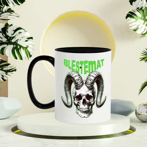 Cana Personalizata Craniu Uman Mort cu Coarne Lung | Blestemat de Halloween [2]