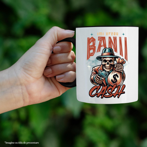 Cana Personalizata Craniu Mafiot cu Bani și Armă – Design Badass Personalizat [1]