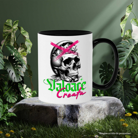 Cana Personalizata Craniu Uman cu Bancnote – „Valoare Creată” – Cadou Provocator pentru Familie, Tati, Copii, Prieteni [2]