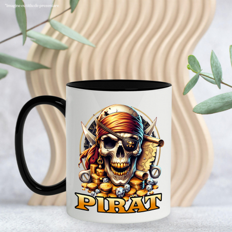 Cana Personalizata Craniu Pirat cu Dinti de Aur, Bandana și Monede - Cadou pentru Iubitorii de Pirati [2]