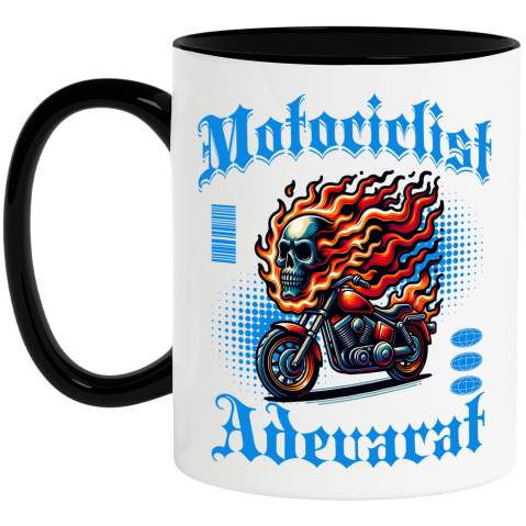 Motociclete - Cana Personalizata Craniu Uman și Motor Vintage în Flăcări – Pasiunea unui Motociclist