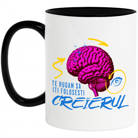 Amuzante - Cana Personalizata Creier Uman Colorat cu Săgeți și Ochi Vultur | Mesaj Amuzant „Folosește-ți Creierul” - Cadouri Personalizate