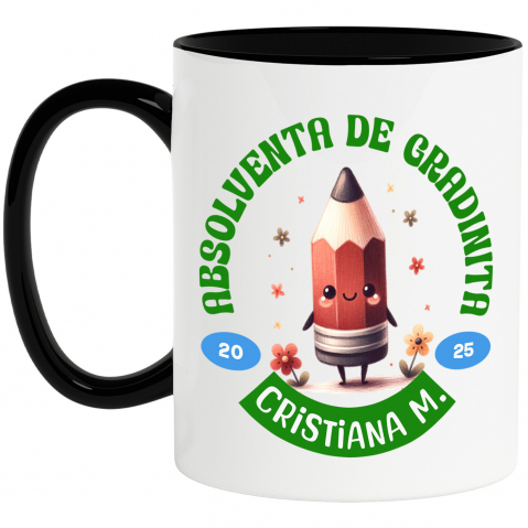 Cana Personalizata Creion Ascuțit Vesel cu Flori Colorate și Text Personalizat „Absolvent de Grădiniță Cristiana M” - Cadou Educativ pentru Copii