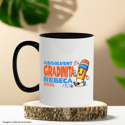 Cana Personalizata Creion Vesel cu Semnul Păcii și Text Personalizat „Absolvent Grădiniță Rebeca” - Cadou Educațional pentru Copii [2]