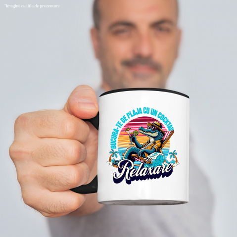 Cana Personalizata "Produse personalizate pentru vacanță – Crocodil cu pălărie și ochelari de soare pe plajă cu cocktail" [1]