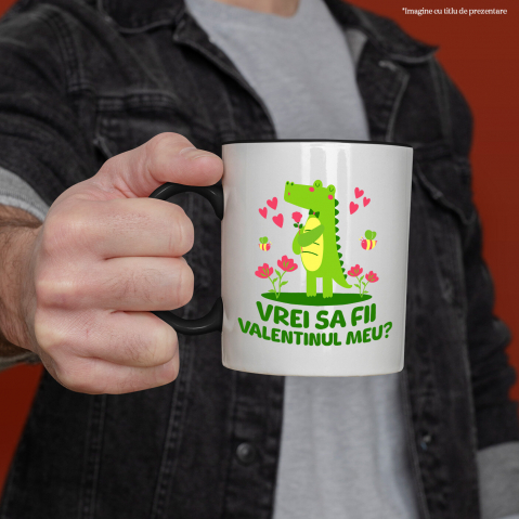 Cana Personalizata „Crocodil Romantic Cu Trandafir Roz Si Papion - Cadou Personalizat „Vrei Sa Fii Valentinul Meu?” pentru Familie, Copii și Prieteni” [1]