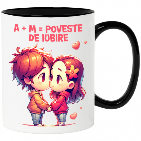 Cadouri Pentru Cupluri - Cana Personalizata Cadou Personalizat Cuplu Iubire cu Text „A+M= Poveste de Iubire” pentru Valentine's Day