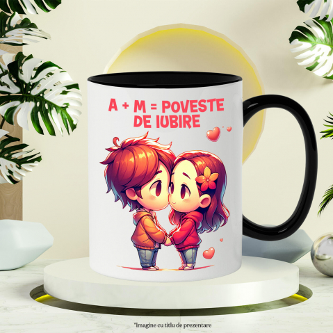 Cana Personalizata Cadou Personalizat Cuplu Iubire cu Text „A+M= Poveste de Iubire” pentru Valentine's Day [2]