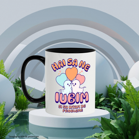 Cana Personalizata Cuplu Fantome Fericit cu Mesajul „Hai Să Ne Iubim Și Să Uităm De Probleme” | Cadou Personalizat Halloween [2]