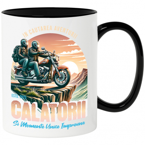 Motociclete - Cana Personalizata Cuplu Pe Motocicletă – Călătorie Romantică cu View Montan