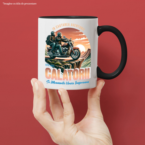 Cana Personalizata Cuplu Pe Motocicletă – Călătorie Romantică cu View Montan [1]