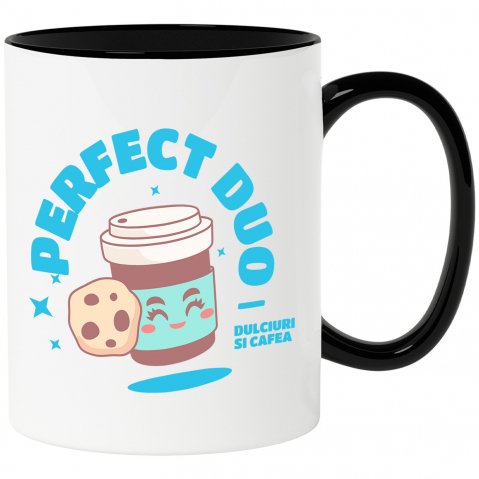 Bauturi - Cana Personalizata „Cuplu Perfect Pahar de Cafea cu Prăjitură 'Perfect Duo' – Cadou Personalizat pentru Familie și Cupluri”