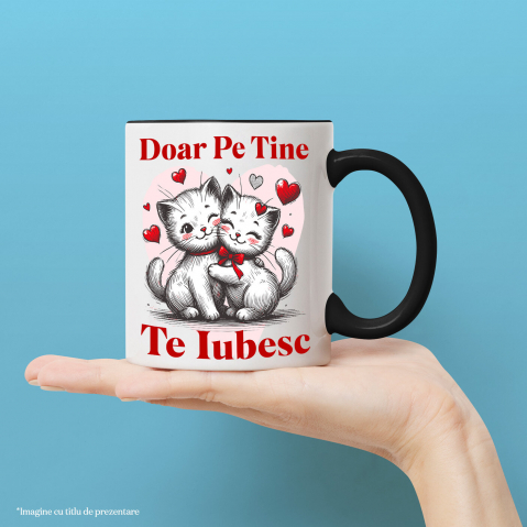 Cana Personalizata Cuplu Pisici Albe Îndrăgostite cu Mesaj „Doar pe Tine Te Iubesc” – Cadou Personalizat pentru Valentine's Day [1]