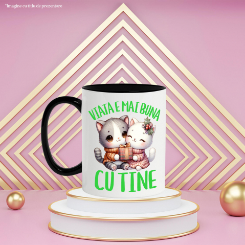 Cana Personalizata Cuplu Pisici Iubire – Cadou Crăciun „Viața e Mai Bună Cu Tine” pentru Iubitorii de Pisici [2]