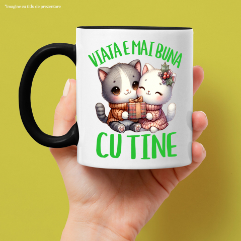 Cana Personalizata Cuplu Pisici Iubire – Cadou Crăciun „Viața e Mai Bună Cu Tine” pentru Iubitorii de Pisici [1]