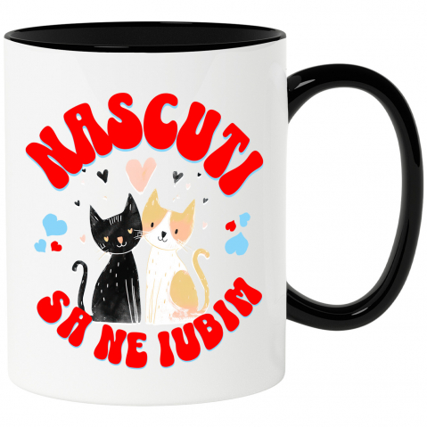 Cadouri Pentru Cupluri - Cana Personalizata "Cuplu Pisici Neagră și Portocalie - Cadou Iubire și Fericire Personalizat"