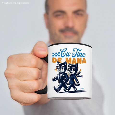 Cana Personalizata Cuplu Pisici Vesele cu Mesaj „Cu Tine de Mână, Iubire Dragoste” – Cadou Personalizat pentru Valentine's Day [1]