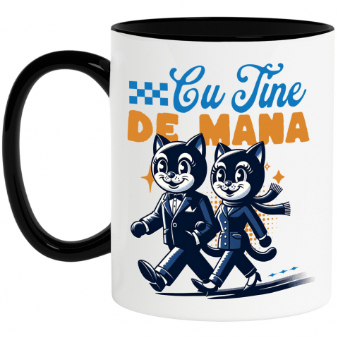 Cadouri Pentru Cupluri - Cana Personalizata Cuplu Pisici Vesele cu Mesaj „Cu Tine de Mână, Iubire Dragoste” – Cadou Personalizat pentru Valentine's Day