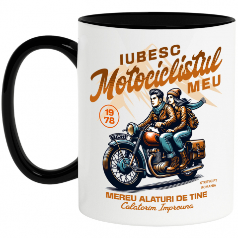 Motociclete - Cana Personalizata Cuplu Romantic pe Motocicletă – Aventură Printre Munți de Valentine's Day