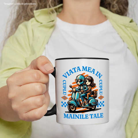 Cana Personalizata Cuplu Romantic pe Scuter – Aventură și Dragoste de Valentine's Day [1]