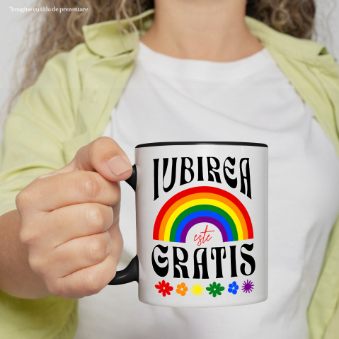 Cana Personalizata Iubirea Este Gratis - Cadou Personalizat cu Flori Colorate și Curcubeu [1]