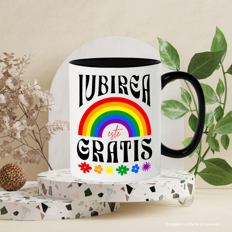 Cana Personalizata Iubirea Este Gratis - Cadou Personalizat cu Flori Colorate și Curcubeu [2]