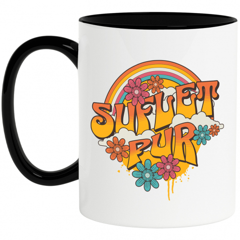 Flori - Cana Personalizata Curcubeu Cu Flori Colorate | Suflet Pur | Cadou Personalizat cu Mesaj în Limba Română