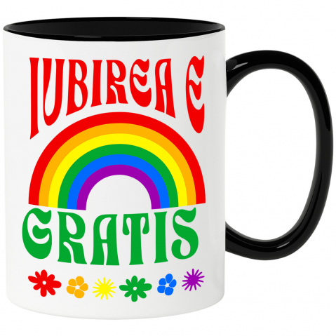 Cadouri Pentru Cupluri - Cana Personalizata „Curcubeu Multicolor Flori Colorate - Cadou Personalizat „Iubirea E Gratis” pentru Copii, Familie și Prieteni”