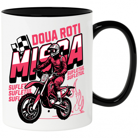 Motociclete - Cana Personalizata Cursa de Motocicletă – Bărbat în Echipament Profesionist și Steag de Finish