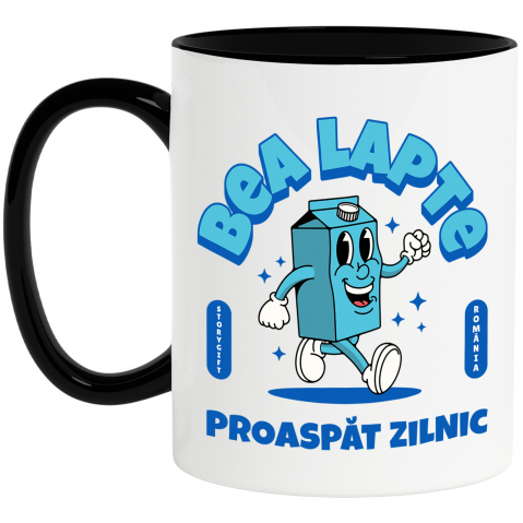 Căni - Cana Personalizata „Cutie Veselă „Bea Lapte Proaspăt Zilnic” – Cadou Personalizat pentru Copii și Familie”