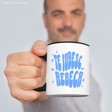 Cana Personalizata "Mesaj Romantic Te Iubesc Rebeca - Cadou Personalizat Inimi și Stele pentru Valentine's Day" [1]