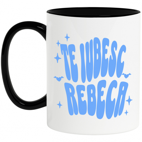 Prieteni - Cana Personalizata "Mesaj Romantic Te Iubesc Rebeca - Cadou Personalizat Inimi și Stele pentru Valentine's Day"