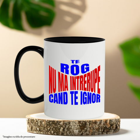 Cana Personalizata cu Design Abstract Iluzie Text Colorat haios, Anti-social, Copii, Ceramica, 330ML, cu Maner Negru [2]