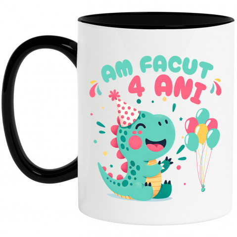 Copii - Cana Personalizata Dinozaur cu Coif și Baloane - Aniversare 4 Ani Petrecere Copii