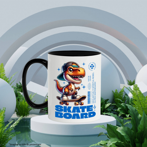 Cana Personalizata Dinozaur Skateboard Cu Șapcă – Design Urban Vesel [2]