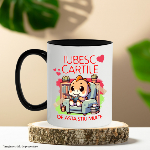 Cana Personalizata Tricou Personalizat Dinozaur - "Iubesc Cărțile, De Asta Știu Multe" | Cadou pentru Cititori și Iubitori de Educație [2]