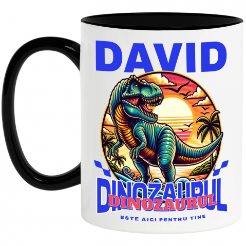 Copii - Cana Personalizata Dinozaur T-rex în Junglă – „David, Dinozaurul Este Aici pentru Tine” | Cadou Personalizat pentru Copii