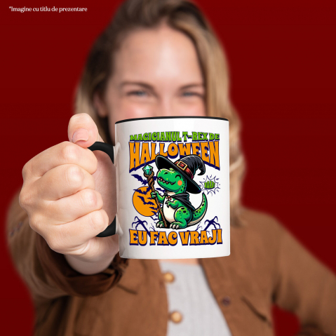 Cana Personalizata Dinozaur Vrăjitor T-rex cu Pălărie și Baghetă | Cadou Halloween pentru Copii | Decor Tematic [1]