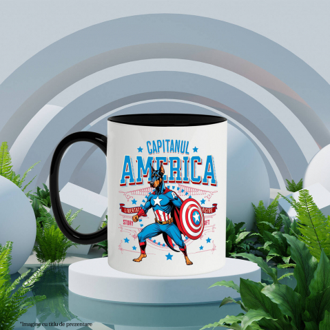 Cana Personalizata Doberman în Costum de Captain America cu Pelerină - Cadou Personalizat pentru Copii și Iubitorii de Câini [2]