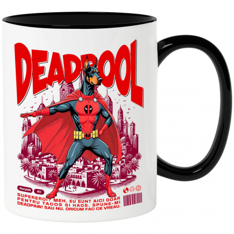 Supereroi - Cana Personalizata Doberman în Costum Deadpool – Câine Supererou Personalizat și Amuzant