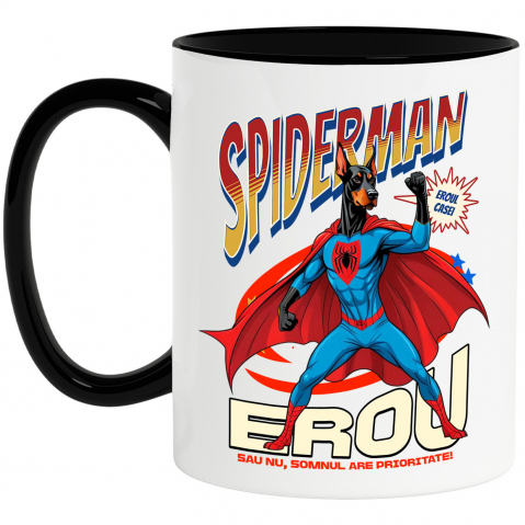 Cadouri Pentru Cupluri - Cana Personalizata Doberman Pinscher în Costum Spider-Man - Cadou Personalizat pentru Copii și Familie