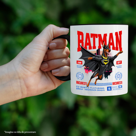 Cana Personalizata Doberman Pinscher în Costum de Batman – Supererou Impunător pentru Iubitorii de Câini și Copii [1]