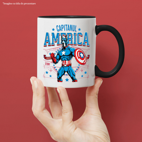 Cana Personalizata Great Dane în Costum de Captain America cu Pelerină - Cadou Personalizat pentru Copii și Iubitorii de Câini [1]