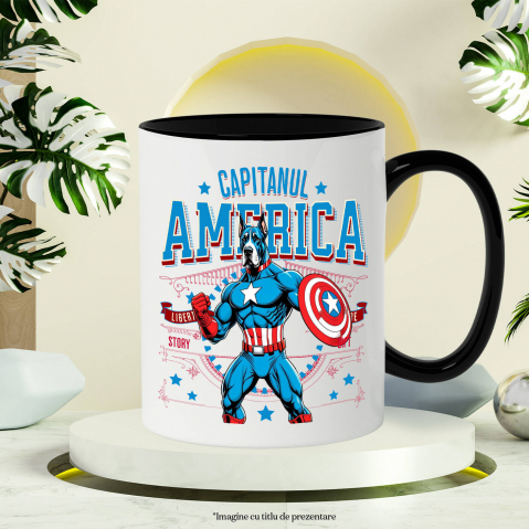 Cana Personalizata Great Dane în Costum de Captain America cu Pelerină - Cadou Personalizat pentru Copii și Iubitorii de Câini [2]