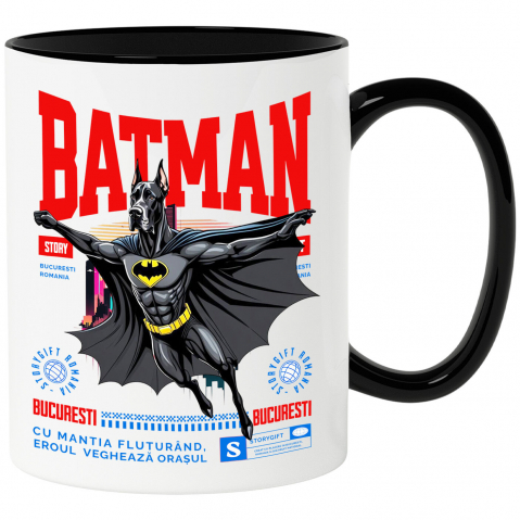 Supereroi - Cana Personalizata Dog German în Costum de Batman – Supererou Amuzant pentru Iubitorii de Câini și Copii