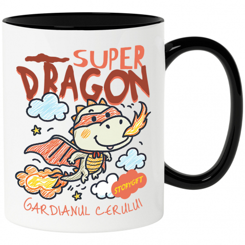 Supereroi - Cana Personalizata Dragon cu Pelerină și Mască - Super Erou Gardianul Cerului pentru Copii