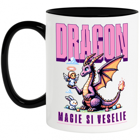 BASME - Cana Personalizata Dragon Mov Animat cu Înger și Iepure - Cadouri Personalizate Magice și Vesele