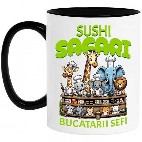 Mancare - Cana Personalizata Cadou personalizat cu bucătari animaliere și sushi pentru copii | Desene animate și cultură asiatică