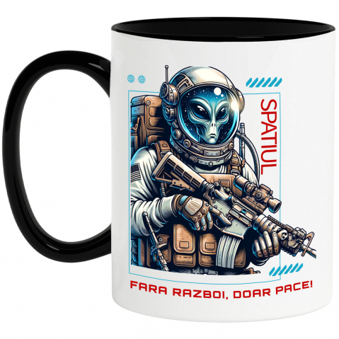 BASME - Cana Personalizata Extraterestru în Costum Spațial - Mesaj de Pace - Cadouri Personalizate Sci-Fi